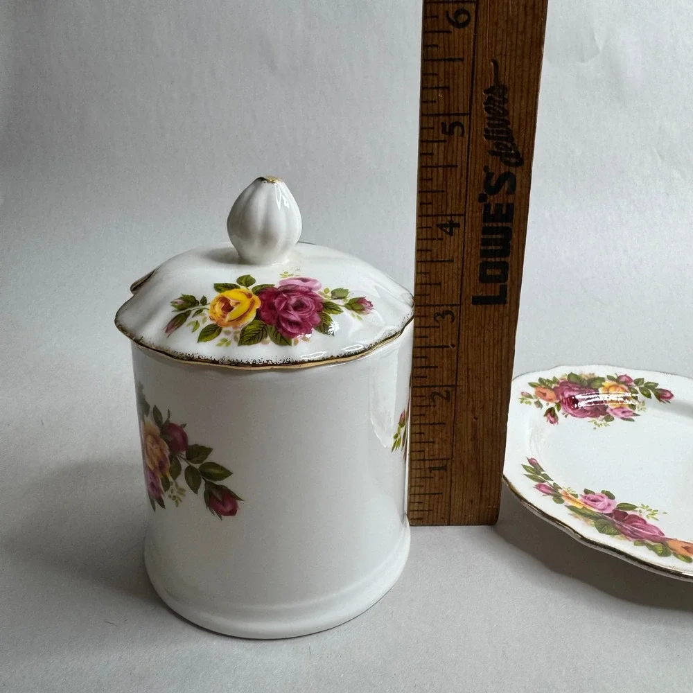 Cottage‎ Rose Fine Bone China Jam Honey Pot with Lid and Saucer Floral Taiwan